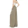 Pantalones Casuales Holgados de Pierna Ancha Color Caqui Perezoso para Mujer Nuevo Diseño con Pliegues Sueltos de Cintura Alta Versátiles