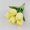 Textura PU Flores Tulipa Plantas Verdes Flores Artificiais Decoração de Casa Pátio Externo Simulação de Foto Buquê Adereços de Fotografia