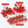 Tomates Cereza Simulados en un Hilo, Mini Tomates Cereza de Espuma Coloridos, Tomates de Fruta Falsos, Accesorios para Escaparates, Ayudas para Fotografía y Educación Temprana, Plástico