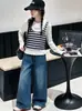Conjunto Otoñal para Niñas 2026 Nuevo de Moda de Dos Piezas: Elegante Chaleco a Rayas y Jeans de Pierna Curva para Niños Mayores