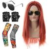 Amazon Cross Border COS Punk Wig 80s Heavy Metal Hip Hop Rock Laranja Cabelo Longo Liso Vestido Up terno