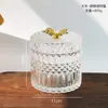 Tarro de Almacenamiento de Vidrio Repujado Francés Ins Retro Adorno de Decoración de Escritorio Tarro para Bastoncillos de Algodón de Maquillaje con Tapa Caja de Almacenamiento