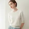 Suéter de cashmere macio e amigo da pele com toque de bebê, malha simples de cashmere de manga curta e três quartos