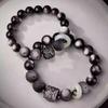 Pulseira de Contas Dianrun Jewelry Pedra Ônix Negra Leão Despertando para Homens e Mulheres com Fecho de Prata Presente