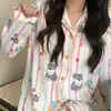 Nuevos pijamas coloridos a rayas para cachorros para mujer, conjunto de primavera y otoño de manga larga y pantalón largo, ropa de casa bonita para estudiantes
