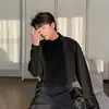 Otoño e invierno cálido terciopelo de doble cara cuello medio alto camiseta base para hombre color sólido combinable manga larga camiseta combinable top de otoño