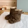 Botas curtas com laço estilo coreano para meninas 2026 outono e inverno novos sapatos de sola única sapatos de princesa de camurça para crianças botas de bebê com sola macia