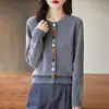 Estilo Novo Primavera 2026 Transfronteiriço Algodão Puro Gola Redonda Tricô Estilo Coreano Cardigã Manga Longa Feminino Cor Sólida Botão Solto Top
