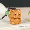 Sándalo Verde Tigre con Cadena Colgante de Lingote Talla en Madera Maciza Artesanía Regalo Tigre del Zodiaco Decoración de Bolsa Cadena para Teléfono Móvil