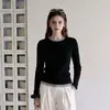Suéter de punto redondo con bloques de color para mujer, corte ajustado y favorecedor, perfecto como capa base para otoño e invierno, top de manga larga 8111