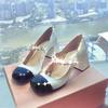 Sandalias Retro 2025 con Hebilla Estilo Hada Mary Jane Primavera Punta Cuadrada Tacones Altos Zapatos de Tira Única Tacón Medio Grueso Estilo Nuevo