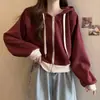 Tamanho Plus 2023 Novo Outono Estilo Coreano Jaqueta Moletom com Capuz Efeito Emagrecedor Street Top Cardigan Curto que Cobre a Barriga para Mulheres