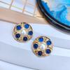 Aretes con Borlas Geométricas, Perlas Redondas Forma de Botón, Agujas de Plata 925, Electrochapado con Oro Real de 24K, Estilo Retro Artístico