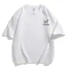 Camiseta de Manga Curta Estilo Americano Gato Esqueleto para Homens e Mulheres, Verão 2026, Tamanho Grande, Modelagem Solta, Algodão Puro, Manga Meia-Manga, Gola Redonda