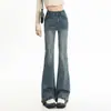 Calças Jeans Flare Retrô Americanas para Mulheres 2025 Novas Cintura Alta Emagrecedoras Comprimento Total Retas Pernas Largas Bootcut