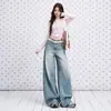 Jeans de corte sastre de mezcla de lino y algodón azul claro sin elasticidad para mujer, nueva colección de principios de otoño 2026, pantalones sueltos casuales de largo completo
