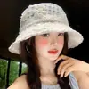 Sombrero de Pescador de Encaje Floral Francés de Verano para Mujer Delgado Transpirable Sombrero con Protección Solar para Sombra Circunferencia de Cabeza Grande Hace que la Cara Parezca Más Pequeña Sombrero de Cubo
