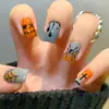 Adesivos de Unha Longos em Formato Amendoado Laranja e Preto com Tema de Morcego para Halloween, Unhas Postiças Removíveis, Fornecimento Transfronteiriço