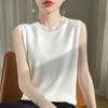 Mistura de Lã 2026 Outono e Inverno Novo Fio Fino Feminino Gola Redonda Sem Mangas com Strass Tricô Colete Camisa Base Curta