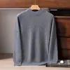 Suéter de Cashmere 100% Puro de Luxo para Homens, Fio Floral, Gola Semi-Alta, Casual de Negócios, Tricô de Caimento Solto, Camisa de Base