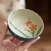 Taza de Té de Pedernal Verde Marino Rojo Hecha en Fábrica Taza de Té de Cerámica Taza Maestra Taza Individual Taza de Té Narciso Dibujado en Oro