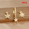 Brincos assimétricos de estrela e lua em ouro 18K transfronteiriços da Europa e dos Estados Unidos, conjunto de três peças, brincos de zircônia da moda ins, joias femininas
