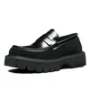 [Couro Genuíno] Sapatos Masculinos de Couro Brilhante 2026 Novo Estilo Solado Grosso Estilo Britânico Color Block Mocassins Slip-On Mocassins Masculinos