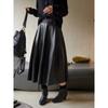Lufu invierno Nuevo estilo coreano retro a la moda falda línea A cuero PU suelta adelgazante vestido casual para mujeres