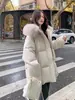 Abrigo de algodón acolchado de longitud media para mujer estilo coreano con cuello de pelo grande, estilo de chica universitaria, chaqueta nueva de invierno gruesa de corte holgado, abrigo de algodón de invierno