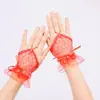 Luvas de Renda Renda Feminina Noiva Casamento Halloween Lolita Malha Preta Laço Dança Decoração Sexy