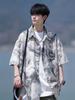 Camisa de manga corta con efecto tie-dye para hombre, camisa de verano de seda helada con flores de playa, talla grande, chaqueta holgada de marca de moda, camisa playera de manga siete