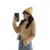 Nuevo suéter de punto cropped ajustado para otoño e invierno con un sutil patrón de cuadros, diseñado para usarse como prenda exterior, creando un look juvenil, de manga larga, negro, talla única