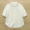 Camisa de Manga Corta de Hilo de Algodón con Cuello de Encaje Pequeño en Zigzag Estilo Artístico para Mujer, Top Cárdigan Adelgazante Verano 2025