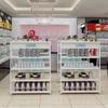 Armário de ilha prateleira dupla face multicamadas loja de conveniência loja de cosméticos expositor mesa de água corrente loja de mãe e bebê prateleira do meio