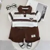 Conjunto de Duas Peças Masculino de Verão: Camisa Polo de Algodão Listrada com Gola Polo e Botões, Manga Curta Casual, Shorts de Algodão. Direto do Fabricante