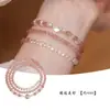 Pulsera de Cristal de Fresa Natural y Cristal Blanco con Estrella y Luna Apiladas, Pulsera de Perlas de Tres Capas para Mujer, Exquisita Pulsera de Cristal, Artículo de Nicho