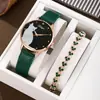 2026 Reloj Cruzado Casual Lindo Gatito Esfera Redonda Correa de Cuero Reloj de Cuarzo para Mujer Set de Pulsera de Amor Único
