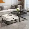 Mesa de centro quadrada para sala de estar, adequada para apartamentos pequenos, design moderno simples, estilo de luxo, conjunto moderno de mesa de centro de vidro e rack de TV