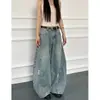 Jeans de Mujer Estilo Niche para Viajar 2026, Forma de Guadaña, Nuevos de Primavera/Otoño, Adelgazantes, Rasgados, Borde Crudo, Pierna Ancha, Jeans de Algodón
