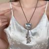Collar Largo de Borla de Corazón Retro Antiguo para Mujer Estilo Étnico Bohemio Nicho de Alta Gama Cadena para Clavícula Accesorios