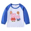 Camiseta de Algodón para Niños Primavera y Otoño Cerdo Ajustada al Hombro Cuello Redondo Manga Larga Camiseta Base para Niños y Niñas Camiseta de Bebé