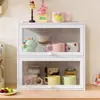 Nuevo Gabinete de Almacenamiento para Vasos de Agua de Escritorio, Taza de Café, Taza, Estante de Almacenamiento Sellado a Prueba de Polvo con Puerta Deslizante en Capas