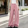 Diseño Chic Pantalones Casuales de Pierna Ancha Sensación de Alta Gama Rosa Jeans Versátiles Pantalones Largos hasta el Suelo para Mujer Cómodos Adelgazantes