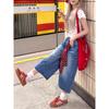 Shorts de mezclilla cropped retro americanos de talla grande para mujer, pantalones de verano holgados de pierna ancha que estilizan casuales rectos de largo medio para mujeres de talla grande