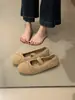Sapatilha Feminina Retro Francesa com Laço Bico Redondo Forrada com Pelúcia 2026 Inverno Boca Rasa Sapatos Peludos Quentes Algodão Sapatos Simples