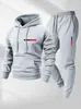 Conjunto Esportivo com Capuz e Cordão Moda Casual Europeu Unissex Estampa de Letras Paris