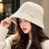 Hebilla de Cinturón Otoño e Invierno Sombrero de Pescador Cálido para Mujer Versátil Elegante Estilo Francés Sombrero de Copa Hace que la Cara se Vea Más Pequeña Sombrero de Cubo Retro de Fieltro de Lana