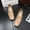 Sapatos Femininos de Salto Baixo com Bico Quadrado Estilo Francês 2026 Nova Chegada de Verão Cor Nude Mary Janes de Salto Alto com Laço Sapatos Pequenos de Couro
