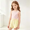 Shorts atléticos infantis com cordão, shorts soltos e casuais para meninas, disponíveis nos tamanhos pequeno, médio e grande, cor sólida, toque de algodão, adequados para usar como roupa exterior, estilo transfronteiriço