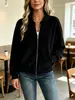 Chaqueta retro a rayas transfronteriza europea y americana 2026, cuello de béisbol con cremallera, casual, hombros caídos, corte holgado para mujer